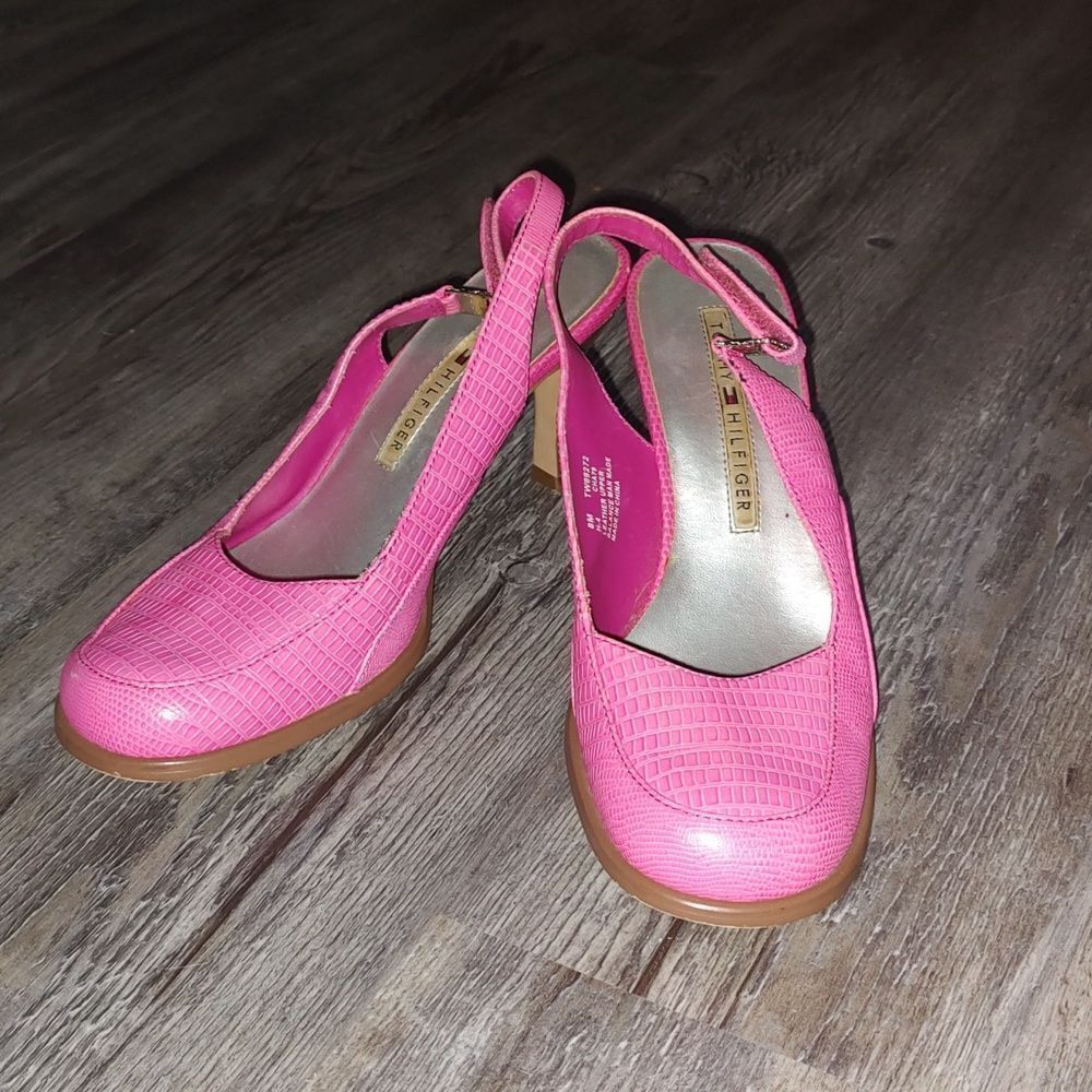 Tommy Hilfiger Leather pink slingback heels  Sz 8 EUC